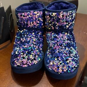 UGG Classic Mini Stellar Sequin Short Boots, Deep Purple & Multi Color Sequence